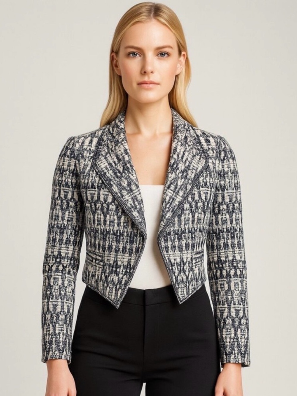 Derek Lam 10 Crosby tweed blue gray ivory w back cutout jacket blazer size 2